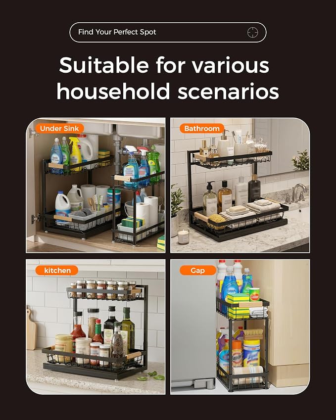 Sevenblue 3 Pack Under Sink Organizer, Height Adjustable 2 Tier Pull-Out Metal - Image 8