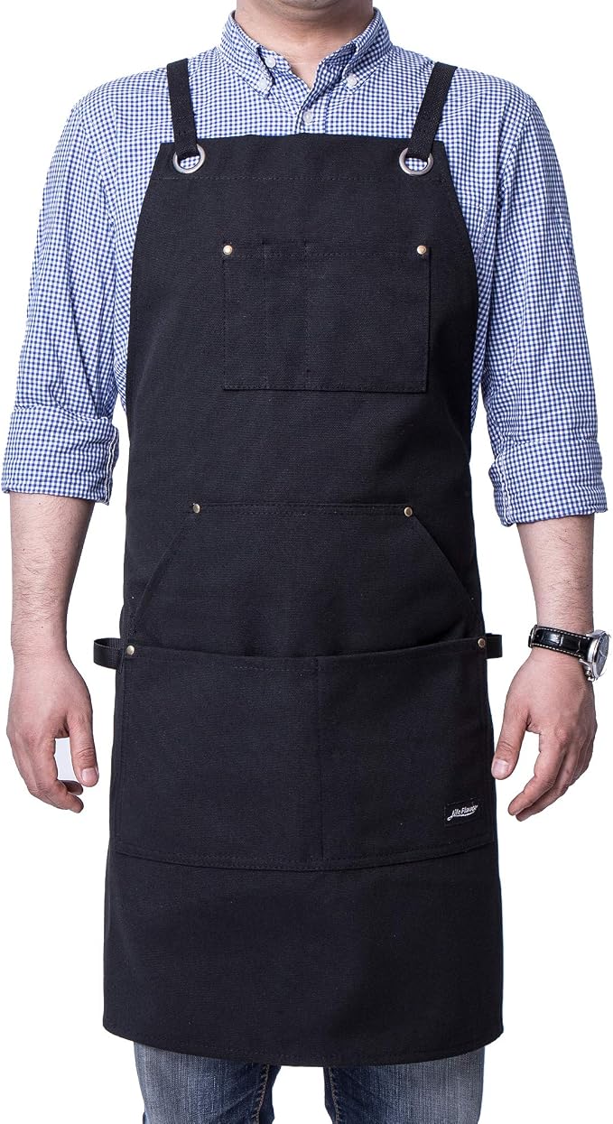 Heavy Duty Canvas Work Apron, Tool Pockets, Back Straps Adjustable（black） by Life+Flavor