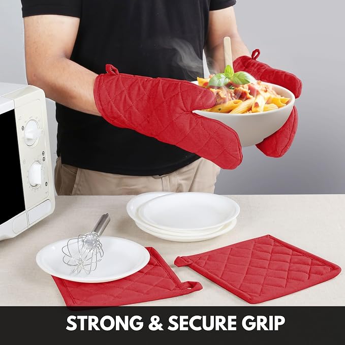 Oven Mitt + Pot Holder 100% Cotton Heat Resistant Kitchen Oven Gloves & Hot Pads - Image 4