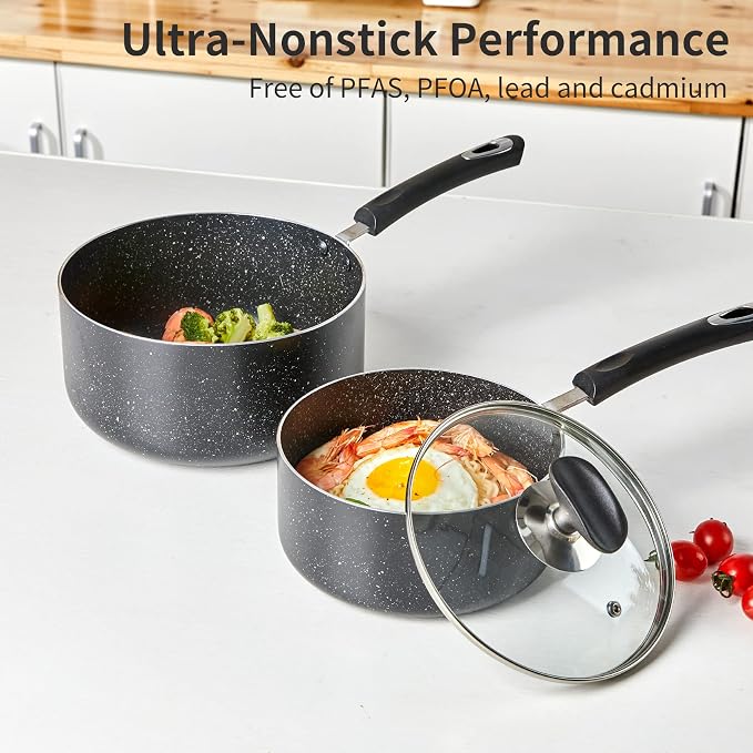 Nonstick Saucepan Set with Lid, Non Stick 2Qt & 3Qt Sauce Pan Set with Glass - Image 6