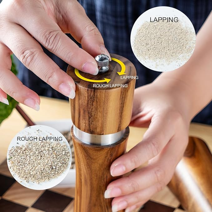 Pepper Grinder, Wood Salt and Pepper Grinder Mills Sets, Acacia Wood Manual - Image 4