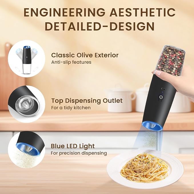 Rechargeable Electric Salt And Pepper Grinder Set, Automatic Gravity Electric - Image 4