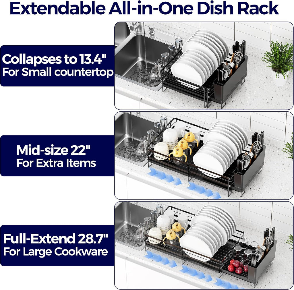 Large Dish Drying Rack, Expandable Dish Rack for Kitchen Counter, Dish