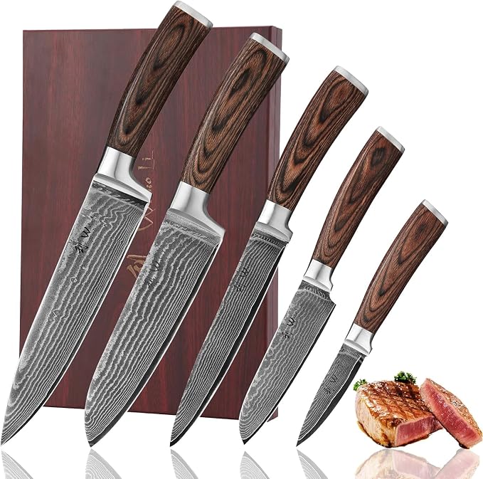 Wakoli EDIB 5-Piece Damascus Knife Set, Professional Kitchen Knives made of by Wakoli