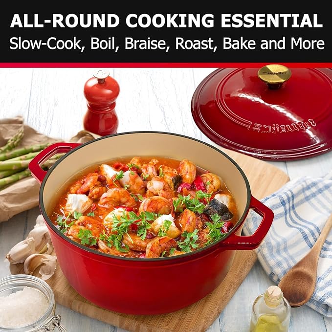 MUELLER HOME 4.5 QT Enameled Cast Iron Dutch Oven, Heavy-Duty Casserole Dish - Image 6