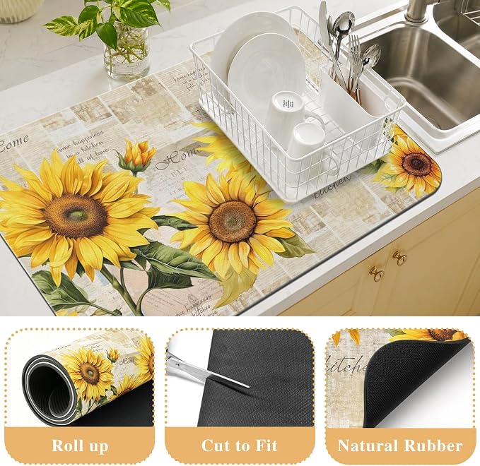 Kitchen Countertop Dish Drying Mat, Super Absorbent Coffee Bar Mat - Image 3