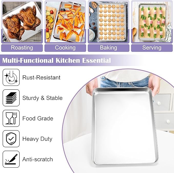 E-far Large Baking Sheet with Wire Rack, 20 x 14 Inch Stainless Steel Cookie - Image 4