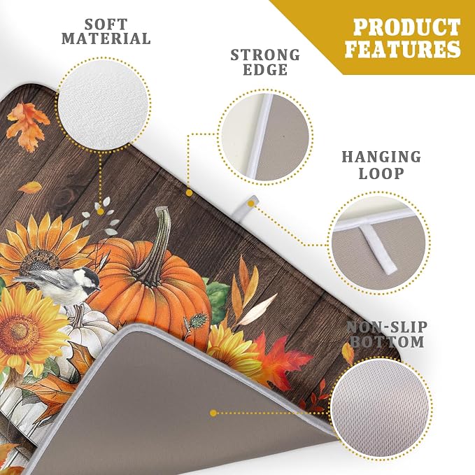 Fall Pumpkin Dish Drying Mat for Kitchen Counter Decor 18x24 Inch Halloween - Image 4