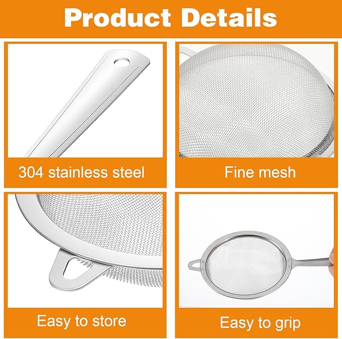 2 Pack Sieve Fine Mesh Stainless Steel, Mesh Strainer - Image 3