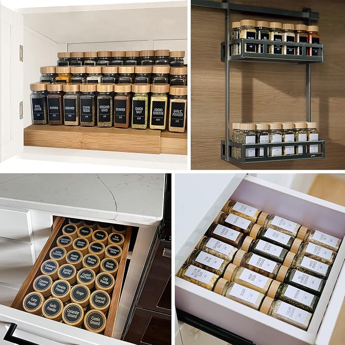Churboro 36 Spice Jars with Labels- Spice Jars with Bamboo Lids - 4 Oz Glass - Image 6