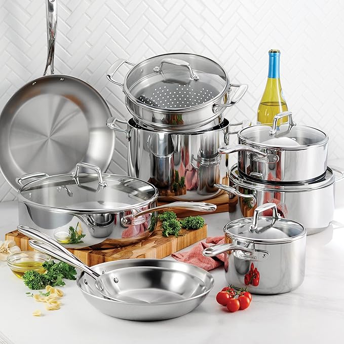 Tramontina Tri-Ply Clad Stainless Steel 14-Piece Cookware Set - Image 2