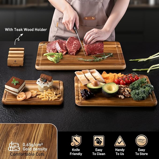 3 Pack Teak Wood Cutting Board Set - Image 5