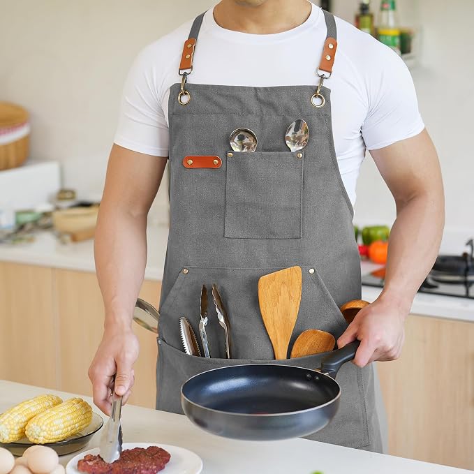 Aoomzoon Canvas Aprons for Men Chef Apron, Work Apron - 16oz Heavy Duty Cross - Image 8