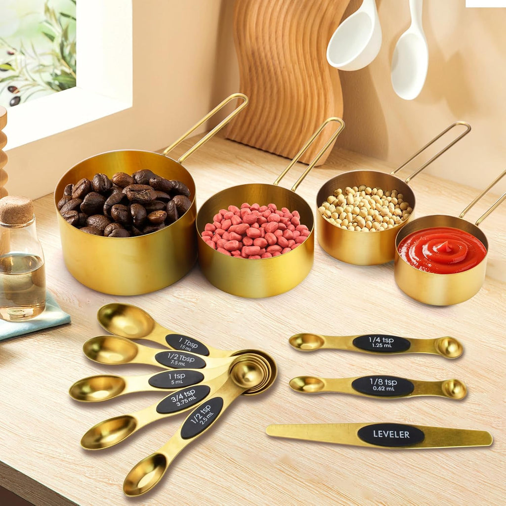 Gold Magnetic Measuring Cups and Spoons Set with Leveler