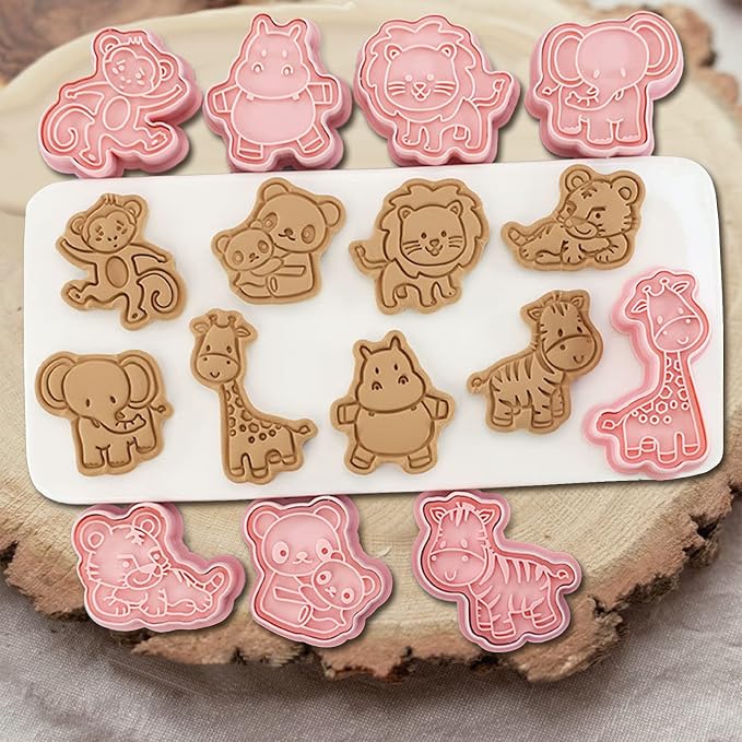 Animal Cookie Cutters With Plunger Stamps Set, 8 Piece 3D Animal Embossing - Image 2