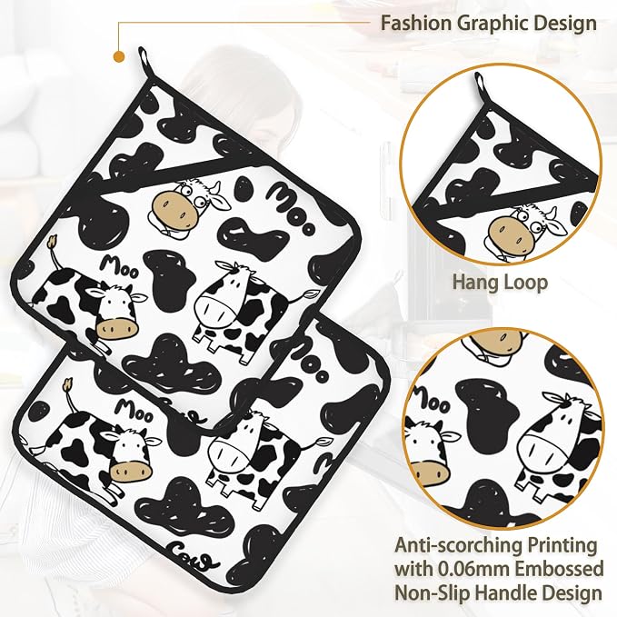 Cow Skin Pot Holder Set of 2, Heat Resistant Potholders Oven Hot Pads - Image 4