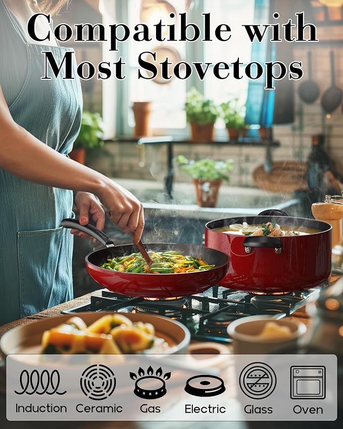 Cook N Home Pots and Pans Nonstick Cookware Set 12-Piece, Kitchen Cooking Set - Image 3