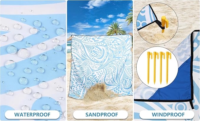 HIHOHO Beach Blanket Waterproof Sandproof Extra Large Beach Mat 79" X - Image 3