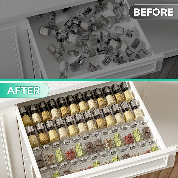 AMBIRD Spice Drawer Organizer, 4 Tier-2 Set Clear Spice Rack Tray Expandable - Image 5