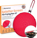 Silicone Splatter Screen for Frying Pan, 13” Red – Grease & Oil Splatter Guard by Allumerous
