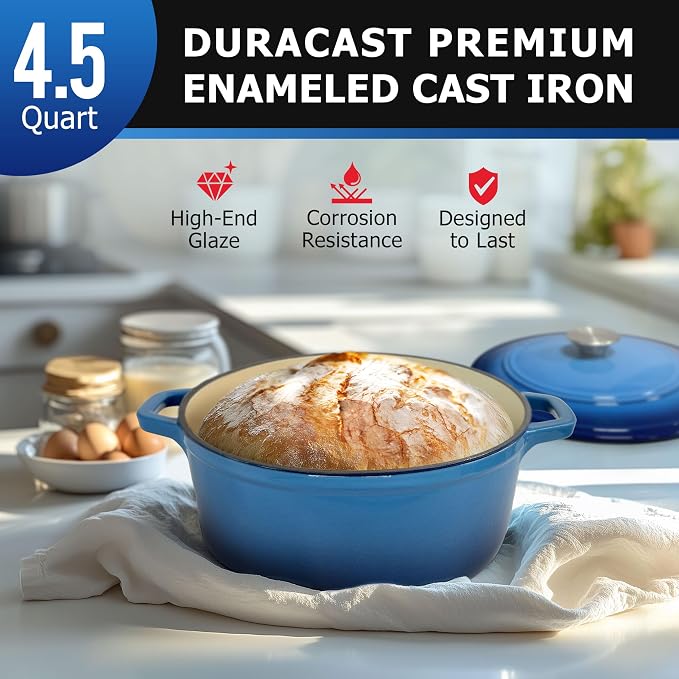 MUELLER HOME 4.5 QT Enameled Cast Iron Dutch Oven, Heavy-Duty Casserole Dish - Image 2