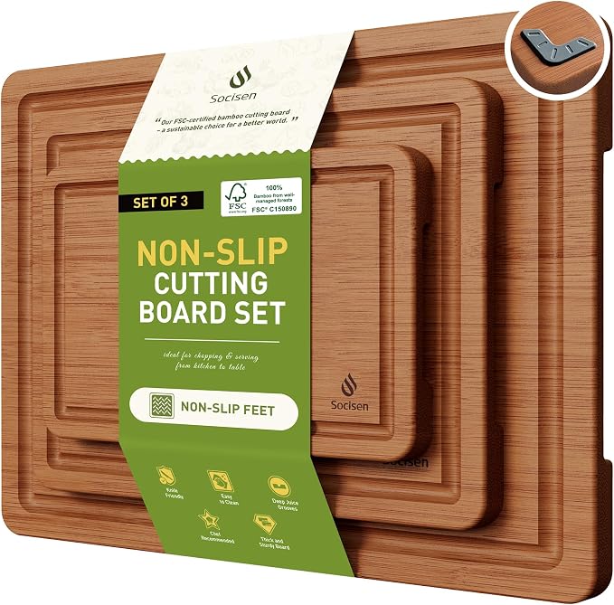 3 Packs Bamboo Cutting Board Set by Socisen