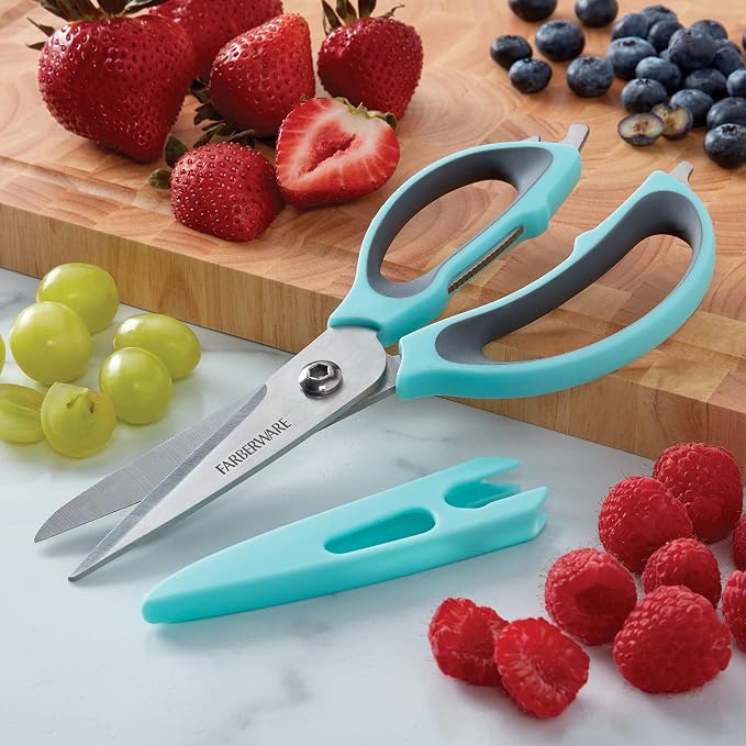 Farberware 4-in-1 Kitchen Shears, Aqua and Gray - Image 8
