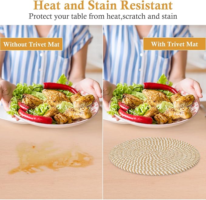 Billbotk 8" Trivets for Hot Dishes, Hot pots and Pans, 6 Heat Resistant Hot Pads - Image 5