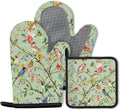 Bird Oven Mitts and Pot Holders Sets 3PCS, Floral Botanical Print Silicone Oven by Unknown