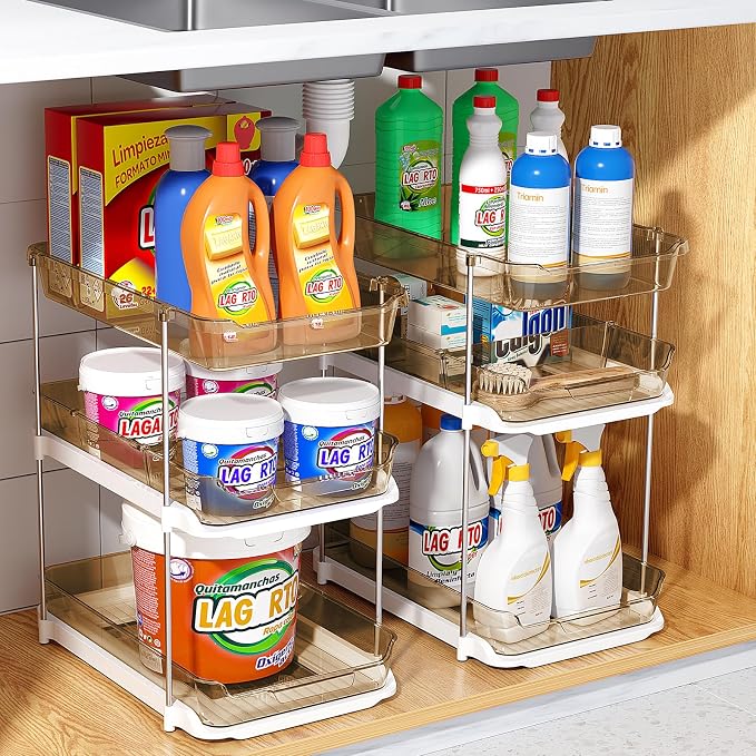 Delamu 2 Pack 3-Tier Bathroom Under Sink Organizers and Storage, Pull Out Clear - Image 7