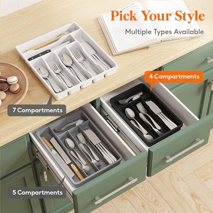 Lifewit Silverware Drawer Organizer Tray, Plastic Cutlery Storage - Image 9