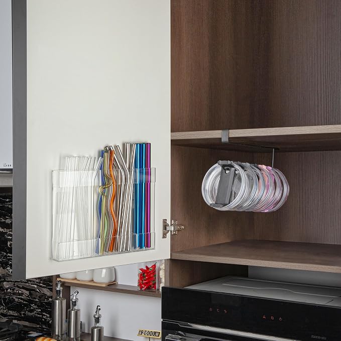 Kitchen Cabinet Straw Holder: Acrylic Organizer and Hanging Lid Rack - Image 6