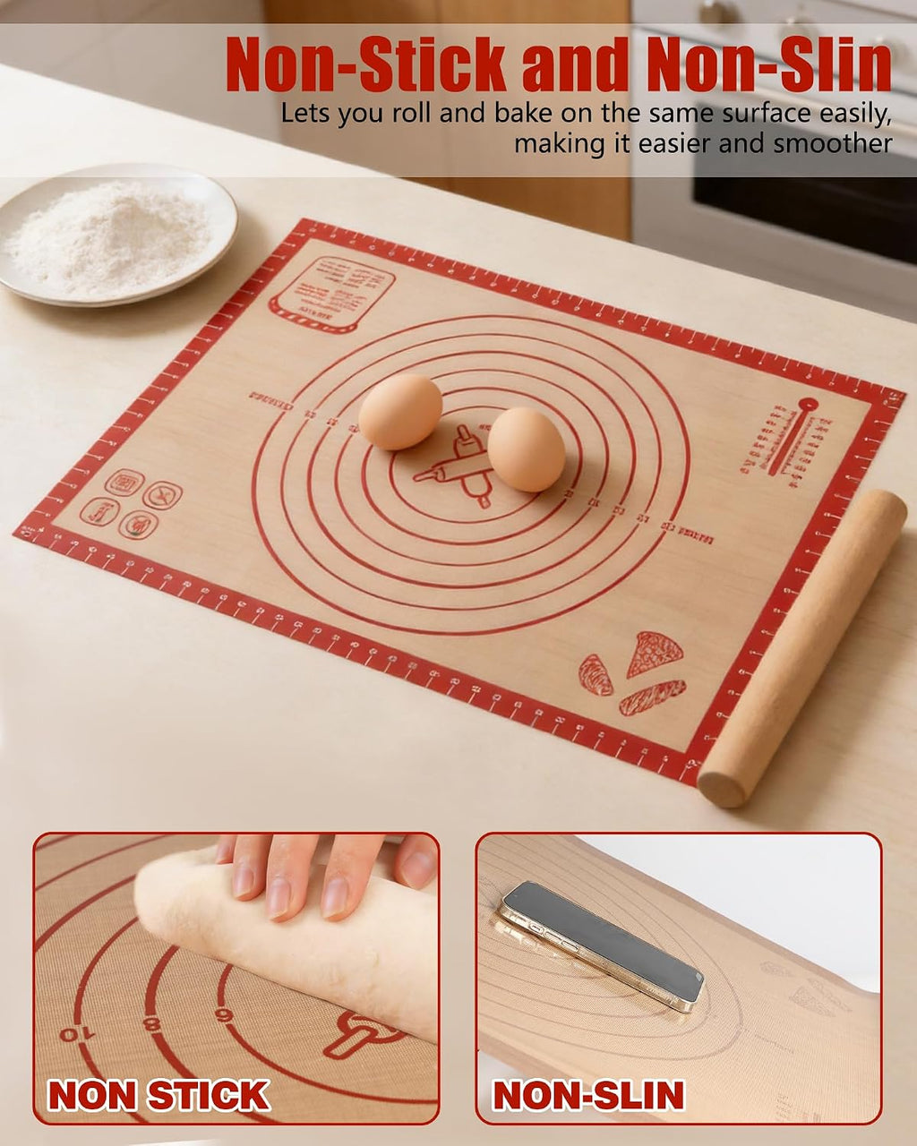 Large Silicone Pastry Mat Extra Thick Non Stick Baking Mat with