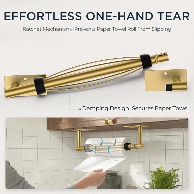 FORIOUS Paper Towel Holder Under Cabinet, Single Hand Operable - Image 4