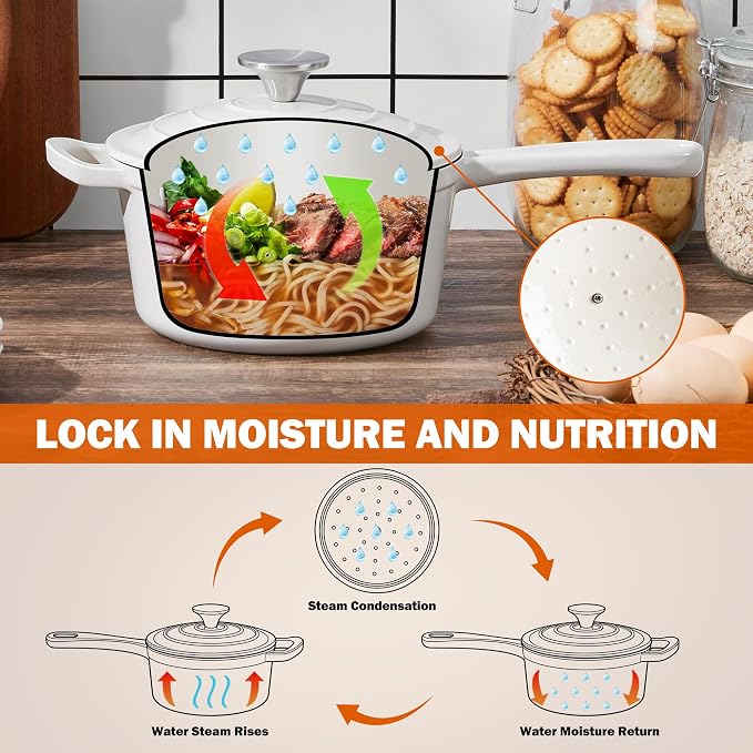 Homikit Small Cast Iron Pot, 2 Quart Enameled Cast Iron Sauce Pan - Image 4