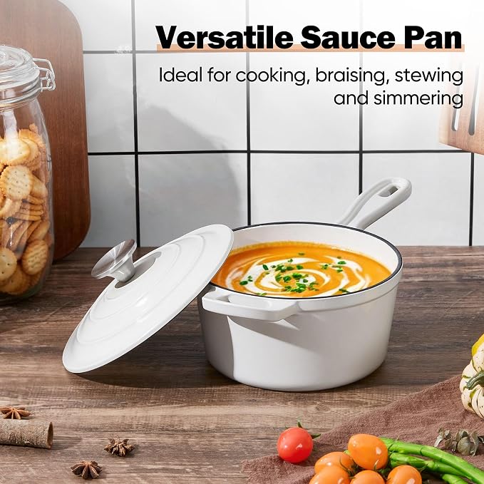 Homikit Small Cast Iron Pot, 1 Quart Enameled Cast Iron Sauce Pan - Image 7