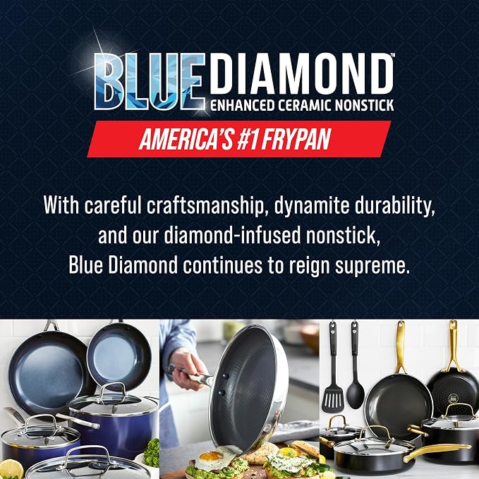 Blue Diamond Hybrid Nonstick Stainless Steel 16 Piece Cookware Set, Tri-Ply - Image 8