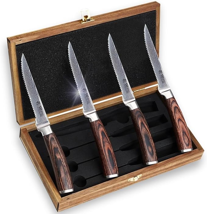 Wakoli EDIB 4-Piece Damascus Steak Knife Set – Professional Dining Kitchen - Image 13