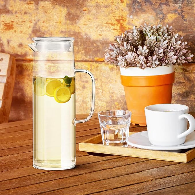 Hsei 2 Sets Glass Pitcher with Lid, 50 oz / 1500 ml Water Carafe with Handles - Image 6