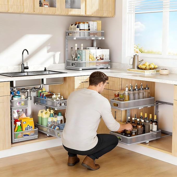 Under Sink Organizer 2 Pack, High Adjustable 2 Tier Under Sink Organizers and - Image 6