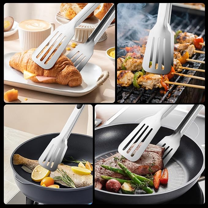 Kitchen Tongs for Cooking, Stainless Steel Spatula Tongs Locking Metal Tongs - Image 6