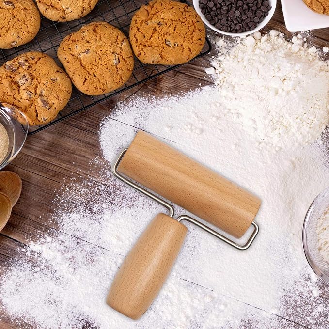 Whaline Wood Pastry Pizza Roller 2 Pieces Non Stick Wooden Rolling Pin - Image 7