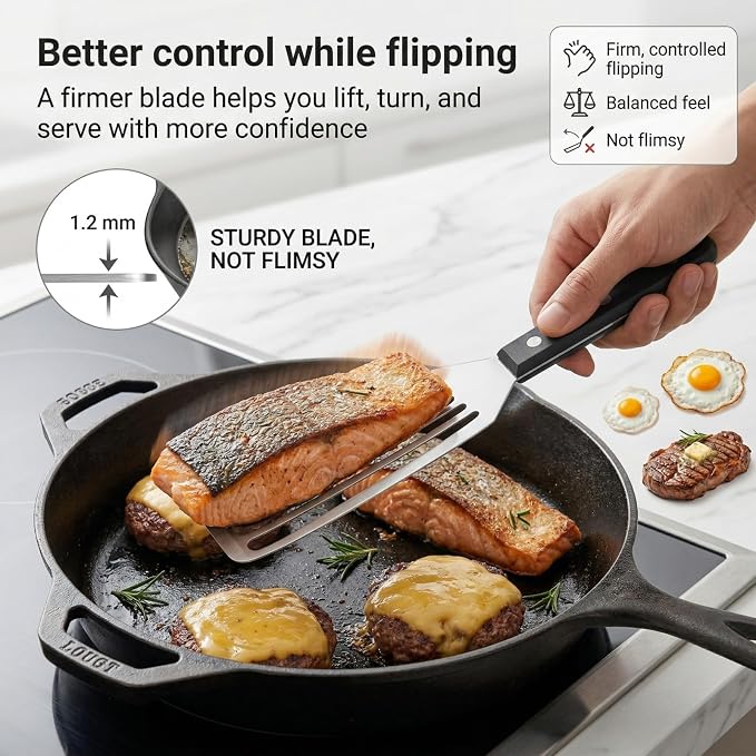 Stainless Steel Fish Spatula, 12.2" Slotted Metal Turner - Image 3