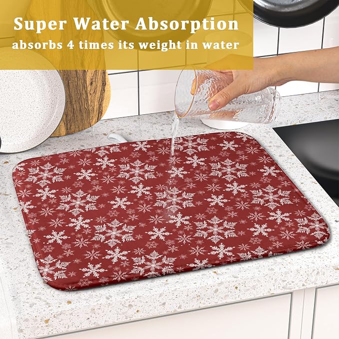 Christmas Dish Drying Mat for Kitchen Counter 18x16 Inch Xmas Snowflake Drying - Image 7