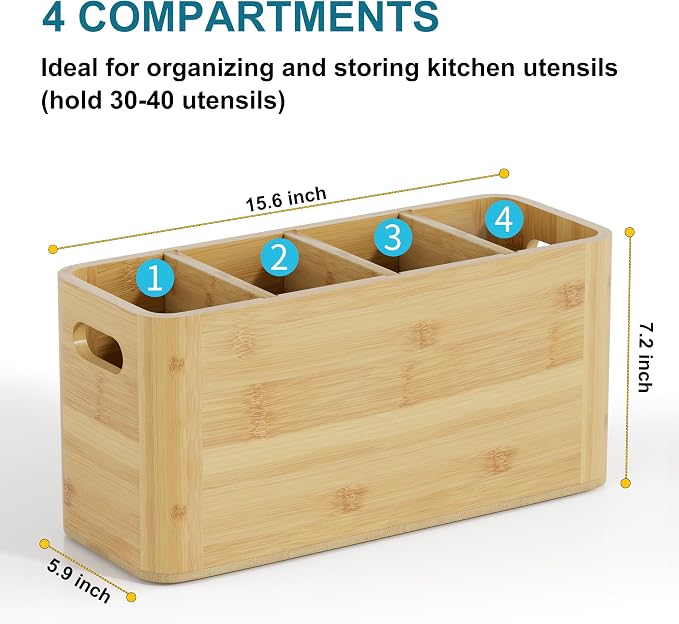 Bamboo Utensil Holder for Kitchen Counter, Extra Large Utensil Organizer for - Image 2