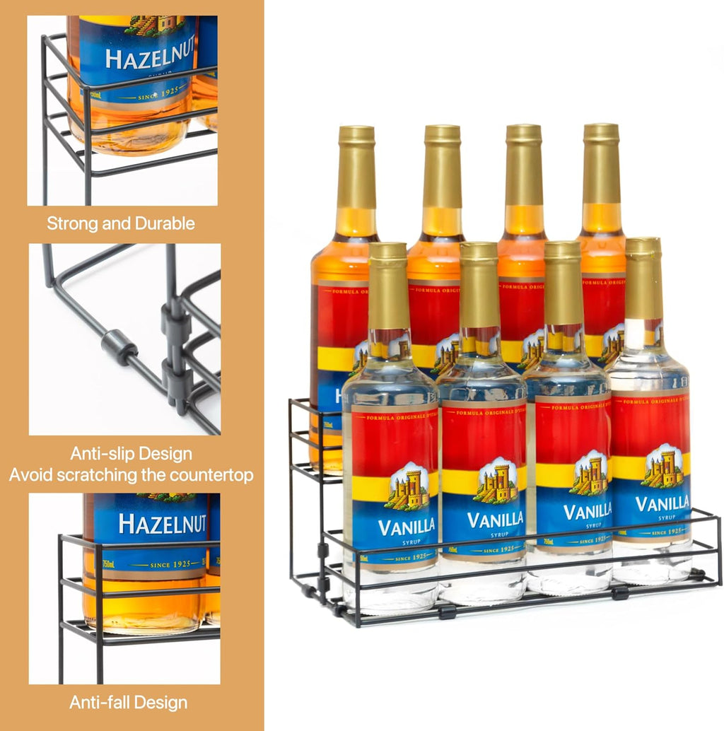 8 Bottles Coffee Syrup Organizer, 2 Tier Syrup Stand, Syrup Rack