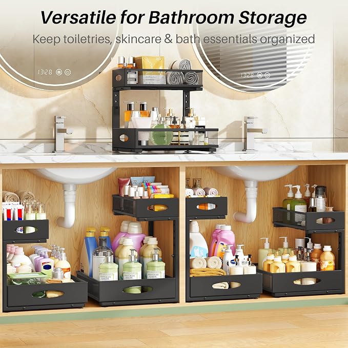 Under Sink Organizer, L-Shaped Adjustable Height, Mesh Sliding Drawer - Image 9