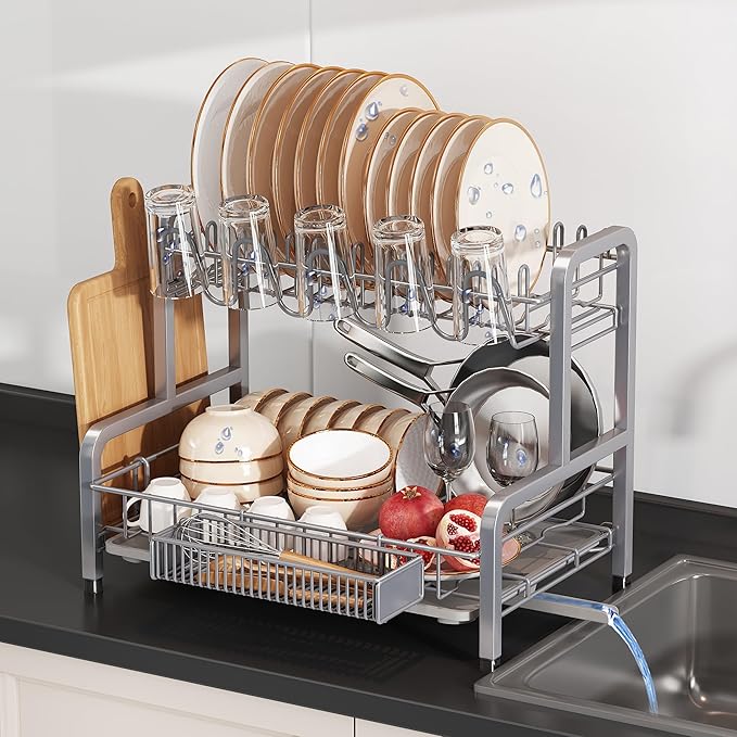 2 Tier Dish Drainer Drying Rack by Boosiny