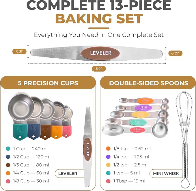 Magnetic Measuring Cups and Spoons Set, 13 Piece 304 Heavy Duty Stainless Steel - Image 2