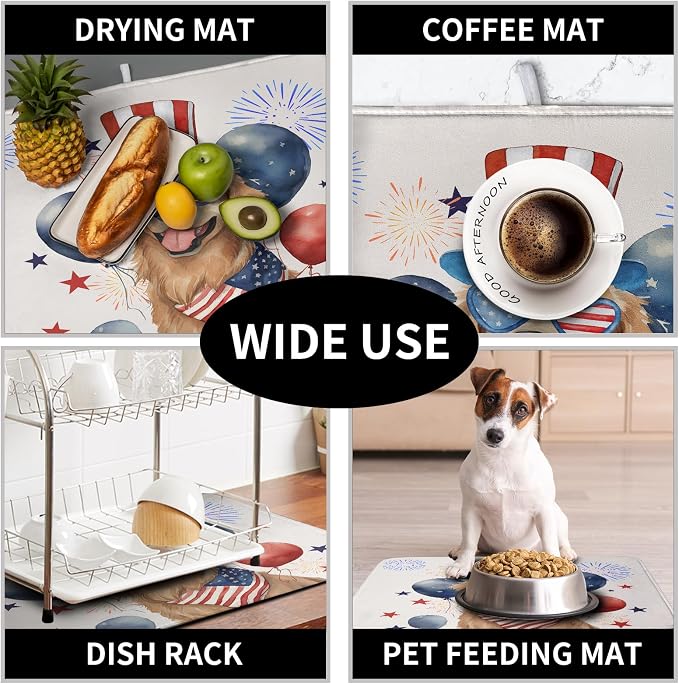 4th of July Patriotic Dog Dish Drying Mat 18 x 24 Inch US Independence Day Blue - Image 7